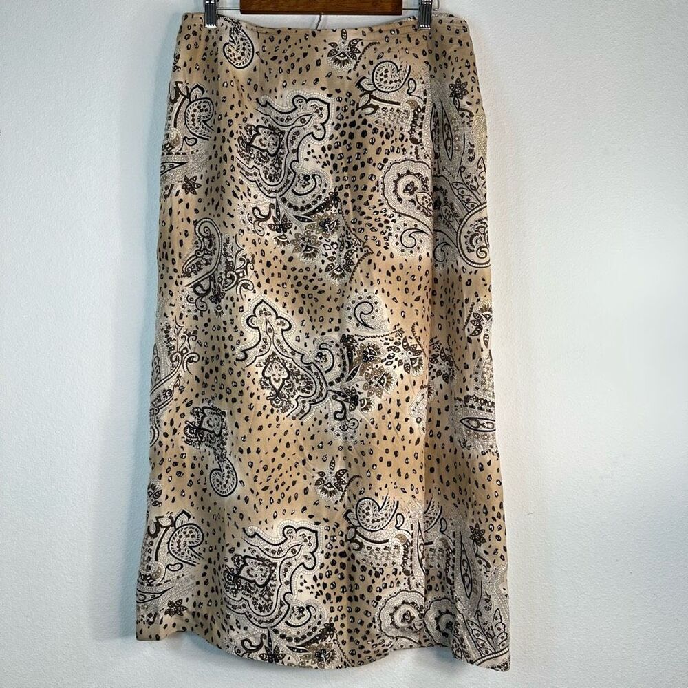 Vintage Worthington Womens Boho Midi Maxi Skirt Size 14 Beige 100% Silk Satin